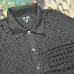 Todd Snyder Polo Sweater Silk Blend Pullover Textured Knit Button Up Black M